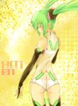  1girl ass bridal_gauntlets character_name closed_eyes green_hair hatsune_miku highres kowiru solo thighhighs twintails vocaloid 