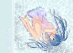  1girl aqua_hair barefoot blue_eyes character_name dress hatsune_miku highres long_hair mebin partially_submerged see-through solo twintails very_long_hair vocaloid 