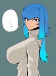  ... 1girl blue_eyes blue_hair breasts gradient_hair grey_background huge_breasts impossible_clothes long_hair multicolored_hair original payot ponytail profile solo space_jin tsurime zoe_(space_jin) 