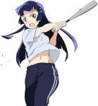  1girl aoki_reika baseball_bat blue_eyes blue_hair frown long_hair looking_at_viewer open_mouth precure simple_background smile_precure! solo umanosuke white_background 
