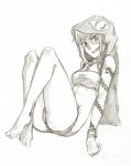  1girl barefoot bracelet breasts crossed_ankles grin hoodie jewelry legs_together medusa_gorgon sketch sleeveless_hoodie smile solo soul_eater tattoo tubetop whistle_frog 
