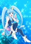  1girl artist_request blue_eyes blue_hair boots crown cure_princess happinesscharge_precure! long_hair magical_girl open_mouth shirayuki_hime smile solo source_request thighhighs twintails v 