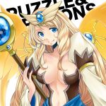  1girl angel_(p&amp;d) blonde_hair blue_eyes breasts copyright_name long_hair navel puzzle_&amp;_dragons rei_(reins) smile solo staff white_background wings 
