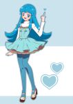  1girl blue_eyes blue_hair dress happinesscharge_precure! heart long_hair shirayuki_hime skirt smile solo thighs 