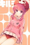  1girl blush buruma hat jakuzure_nonon kill_la_kill mayachi_(amuriya) pink_eyes pink_hair solo track_jacket uniform 
