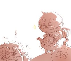  2girls beans chibi gun hoshiguma_yuugi mizuhashi_parsee multiple_girls pointy_ears scared six_(fnrptal1010) sketch touhou weapon 