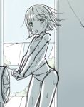  1girl electric_fan jin_young-in looking_at_viewer monochrome original panties popsicle short_hair solo underwear 