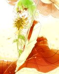  1girl flower green_hair kazami_yuuka plaid plaid_skirt plaid_vest red_eyes six_(fnrptal1010) skirt smile solo sunflower touhou umbrella 