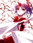  horn japanese_clothes katana konngara long_hair ponytail purple_hair red_eyes six_(fnrptal1010) smile sword touhou touhou_(pc-98) weapon wide_sleeves 
