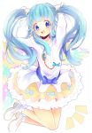  1girl blue_eyes blue_hair blush dress eyelashes happinesscharge_precure! happy highres jewelry long_hair looking_at_viewer open_mouth precure ritsuko_itaike shirayuki_hime smile solo white_dress 