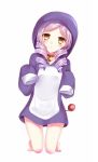  1girl :&lt; aka_usagi bell bell_collar collar dlanor_a_knox doraemon doraemon_(character) doraemon_(cosplay) drill_hair hands_in_sleeves hoodie kneeling purple_hair umineko_no_naku_koro_ni yellow_eyes 