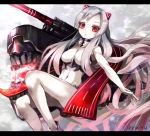  1girl airfield_hime breasts glowing horns kantai_collection long_hair monster nikkunemu open_mouth pale_skin personification red_eyes shinkaisei-kan silver_hair solo 