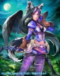  1girl animal_ears black_wings bow_(weapon) full_moon long_hair matsuda_(matsukichi) moon seikon_no_arcana solo tail very_long_hair weapon wings 