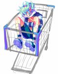  1boy blue_hair faceless fubuki_atsuya inazuma_eleven inazuma_eleven_(series) komusun male raimon rough scarf shopping_cart sitting soccer_uniform solo white_background 