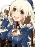  1girl atago_(kantai_collection) black_gloves blonde_hair blush breasts gloves green_eyes hat kantai_collection large_breasts long_hair looking_at_viewer military military_uniform mistrail open_mouth personification smile solo uniform 