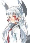  1girl hair_ribbon kantai_collection long_hair looking_at_viewer matsuda_(matsukichi) murakumo_(kantai_collection) payot personification red_eyes ribbon school_uniform silver_hair sketch solo 