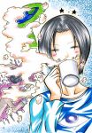  1boy blush cup drinking male nagatsuki_(yume_wo) solo surreal tears traditional_media yume_wo 