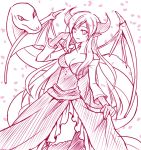 1girl bare_shoulders bat_wings breasts cleavage dress dress_l horns lilith_(p&amp;d) long_hair looking_at_viewer puzzle_&amp;_dragons snake solo thighhighs wings 