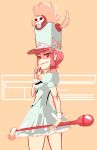  1girl baton dress hat jakuzure_nonon kill_la_kill pink_hair polyle red_eyes shako_cap short_hair solo winged_hat wrist_cuffs 