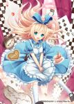  1girl alice_in_wonderland artist_request blonde_hair blue_eyes cards heart long_hair official_art open_mouth ribbon smile solo valkyrie_crusade 