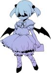  1girl bat_wings bloomers blue book full_body holding holding_book long_hair lowres messier_number monochrome oni_musume_(yume_2kki) solo twintails underwear wings yume_2kki 