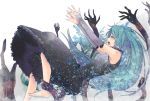  1girl aqua_eyes aqua_hair barefoot blush bridal_gauntlets dress hatsune_miku long_hair open_mouth outstretched_arms outstretched_hand sakamoto-cat shadow tears twintails very_long_hair vocaloid 