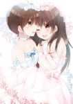  2girls akagi_(kantai_collection) bare_shoulders breasts bridal_veil brown_eyes brown_hair carrying cherry_rosso choker dress earrings elbow_gloves gloves jewelry kaga_(kantai_collection) kantai_collection long_hair multiple_girls open_mouth personification princess_carry ring short_hair side_ponytail smile veil wedding_dress 