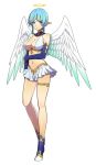  1girl angel_wings aqua_eyes artist_request blue_hair braid breasts cleavage elbow_gloves gloves halo navel pointy_ears simple_background skirt solo toushin_toshi white_background wings 