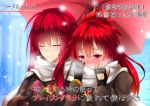  2girls blush closed_eyes couple covering_face elesis elsword fi-san interview long_hair microphone multiple_girls parody red_eyes redhead scarf snow snowing special_feeling_(meme) umbrella winter_clothes 