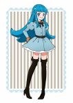  1girl belt blue_dress blue_eyes blue_hair blush boots cure_princess dress eyelashes fashion happinesscharge_precure! happy high_heels kagami_chihiro long_hair looking_at_viewer precure ribbon smile solo standing thigh_boots thighhighs 