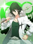  1boy green_hair hisagi-y4 kill_la_kill male over_shoulder sanageyama_uzu shinai solo sword uniform weapon weapon_over_shoulder 