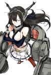  1girl bare_shoulders black_hair breasts crossed_arms elbow_gloves gloves hairband headgear kantai_collection long_hair nagato_(kantai_collection) personification red_eyes ruuto_(sorufu) wink 