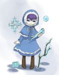  1girl =_= boots capelet character_request frozen full_body fur_trim holding hood icicle snowflakes solo yume_2kki 