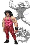  1boy 1girl afro black_hair diepod final_fight highres hug hugo_andore muscle pink poison_(final_fight) skin_tight veins 