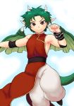  androgynous baggy_pants bracelet character_request chinese_clothes dragon_tail dragon_wings green_hair horns jewelry pointy_ears red_eyes short_hair solo tail tsukudani_(coke-buta) wings 