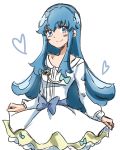  1girl blue_eyes blue_hair blush dress eyelashes gacchahero happinesscharge_precure! happy heart long_hair looking_at_viewer precure ribbon shirayuki_hime simple_background sketch smile solo white_background white_dress 