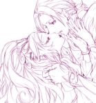  1boy 1girl chiyo_(rotsurechiriha) closed_eyes couple dokidoki!_precure eyelashes hair_ornament hetero joe_okada kiss long_hair marie_ange monochrome ponytail precure simple_background white_background 