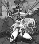  alex_ahad armor arrow bandana battle bikini_armor breasts eyepatch gauntlets hook long_hair pirate shield solo_focus sword weapon 