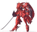  gundam gundam_build_fighters high_heels katana mecha miss_sazabi mortar_headd nenchi shield simple_background solo sword weapon white_background 