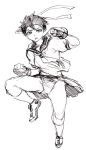  1girl fighting_stance fingerless_gloves gloves headbutt kasugano_sakura monochrome panties pantyshot school_uniform serafuku shoes short_hair sketch sneakers socks solo street_fighter tsukudani_(coke-buta) underwear 