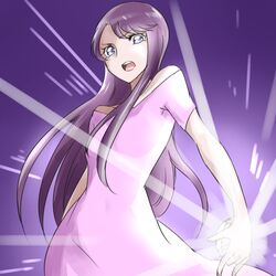  1girl bare_shoulders dress eyelashes gacchahero heartcatch_precure! henshin long_hair open_mouth precure purple purple_background purple_dress purple_hair serious sketch solo transformation tsukikage_yuri violet_eyes 