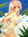  1girl bare_shoulders bikini blush breasts elf large_breasts long_hair looking_at_viewer nitroplus open_mouth pink_eyes pink_hair pointy_ears shiny shiny_skin solo super_sonico swimsuit white_bikini white_swimsuit 