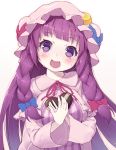  1girl armais_(me-chan337) blush braid crescent gift happy hat long_hair patchouli_knowledge purple_hair solo tears touhou violet_eyes 