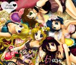  5girls aino_minako akb48 bishoujo_senshi_sailor_moon blonde_hair blue_eyes blue_hair bra breasts brown_hair camisole cleavage double_bun engrish flower green_eyes hair_flower hair_ornament heavy_rotation hino_rei kino_makoto lingerie long_hair lying midriff mizuno_ami multiple_girls on_back on_side panties parody purple_hair ranguage rose sarashina_kau short_hair tsukino_usagi underwear violet_eyes 