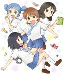  aioi_yuuko ayuta black_eyes black_hair blue_eyes blue_hair book brown_eyes brown_hair long_hair minakami_mai naganohara_mio necktie nichijou school_uniform shinonome_nano smile 