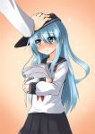  blue_eyes blue_hair blush hat hibiki_(kantai_collection) kantai_collection school_uniform serafuku 