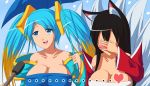  ... ahri blush breasts cleavage covering_face heart large_breasts league_of_legends snow sona_buvelle special_feeling_(meme) spoken_heart umbrella xano 