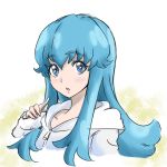  1girl blue_eyes blue_hair eyelashes gacchahero happinesscharge_precure! long_hair looking_at_viewer open_mouth portrait precure pullover shirayuki_hime simple_background sketch solo white_background 