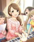  4girls artist_request black_hair brown_eyes brown_hair closed_eyes fukuyama_mai hair_ornament hairclip idolmaster idolmaster_cinderella_girls instrument jewelry mochida_arisa multiple_girls necklace official_art puppet sasaki_chie tagme yokoyama_chika 