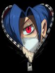  +_+ 1girl alex_ahad blue_hair looking_at_viewer official_art red_eyes skullgirls solo surgical_mask unzipped valentine valentine_(skullgirls) yandere zipper 